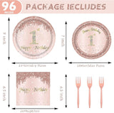 24 Sets 1st Rose Gold Birthday Party Decrations for Girls 1 Birthday