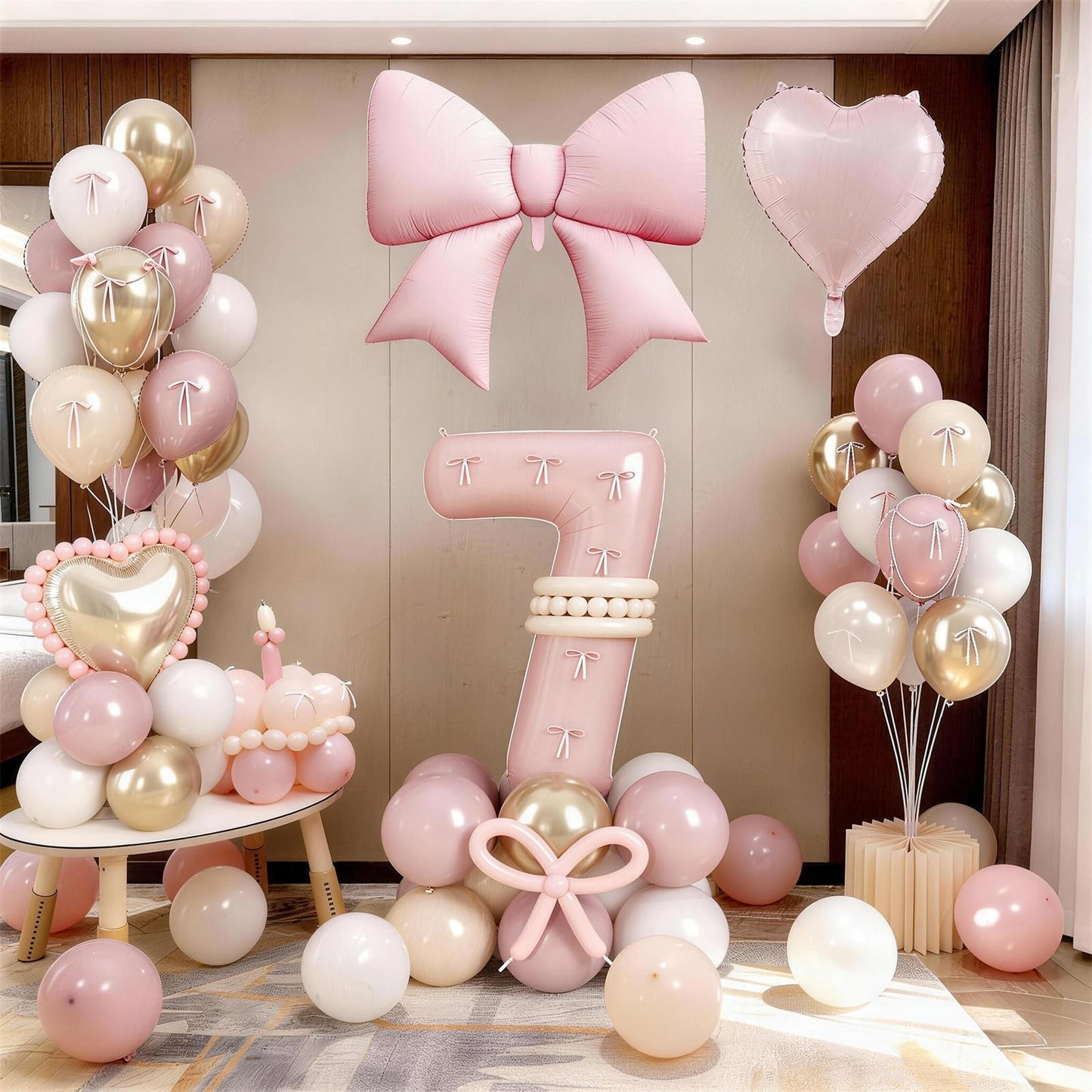 Number 7 Balloon, Blush Light Pink Gold Beige White Sand Latex