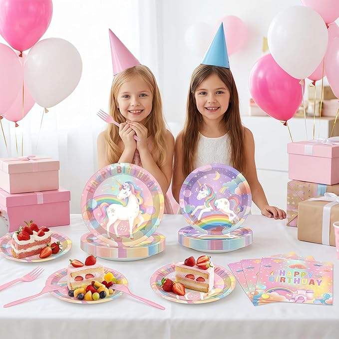 96 Pcs Happy Birthday Party Decorations Tableware Set Unicorn