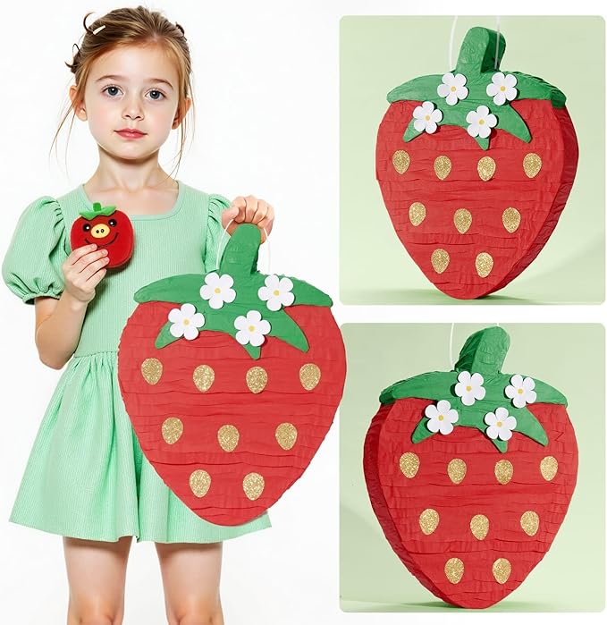 Red Strawberry Piñata For Kids Strawberry Baby Shower Piñata
