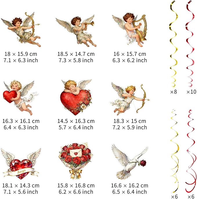 Valentine's Cupid Party Streamers 48 PCS Romantic Hanging Swirl