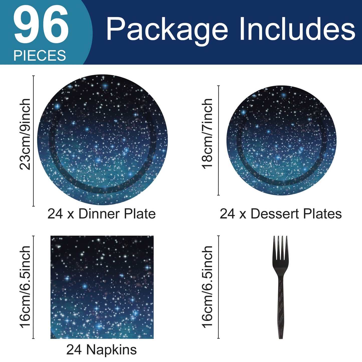 96 Pcs Galaxy Party Starry Night Supplies Tableware Set Outer Space