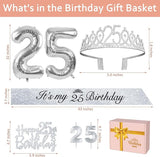 25th Birthday Decorations for Women Silver with 25th Birthday Sash