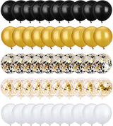 72 Pack Black Gold Confetti Balloons Kit, 12 Inch Black Gold White