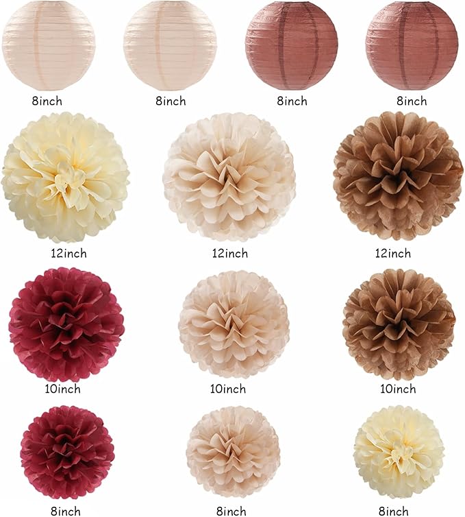 Burgundy Brown Beige Boho Party Decorations 20pcs Dusty Pink Fall