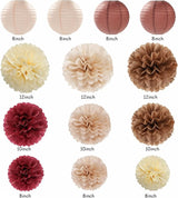 Burgundy Brown Beige Boho Party Decorations 20pcs Dusty Pink Fall