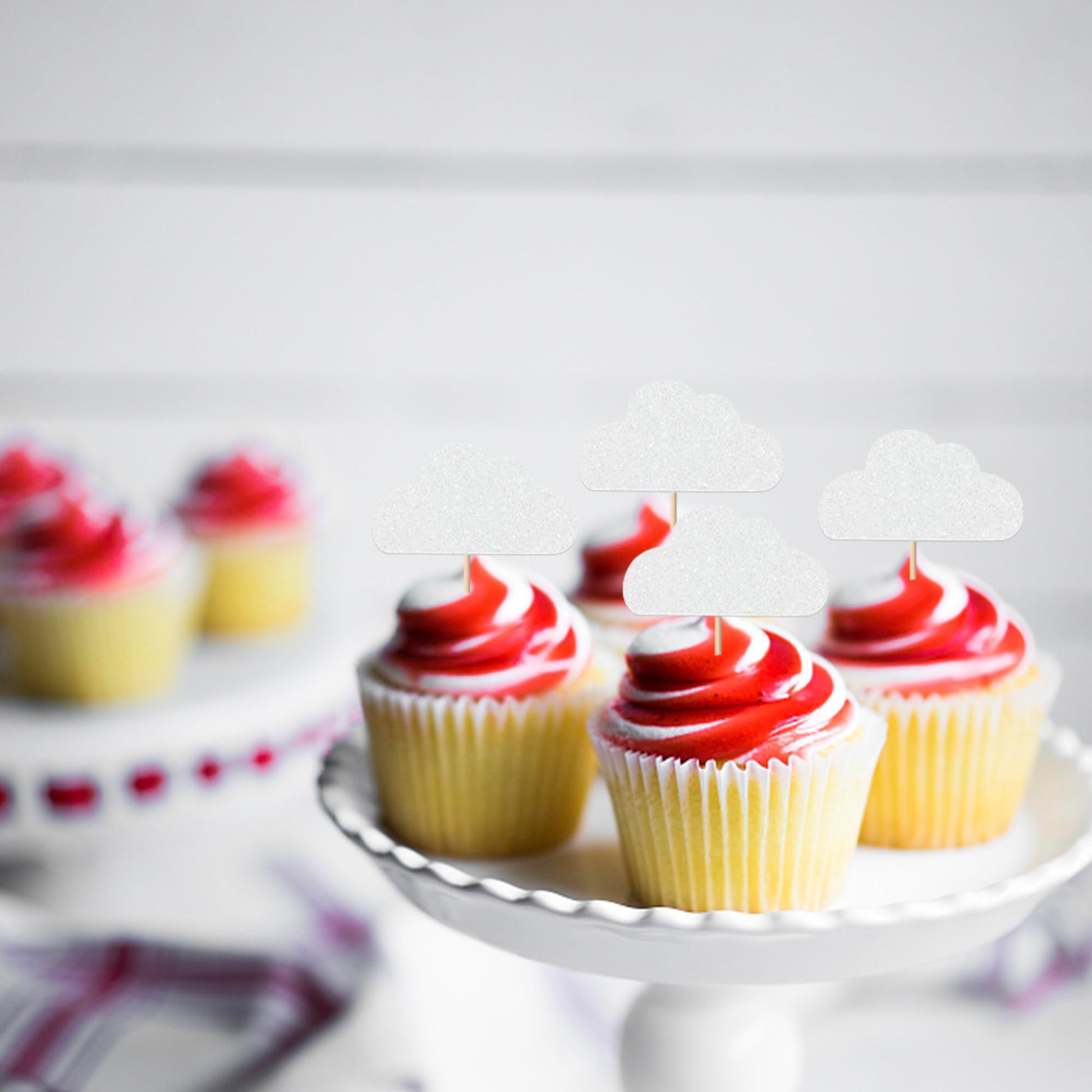 24 Pack White Cloud Cupcake Toppers Glitter Cloud Cupcake Picks Baby