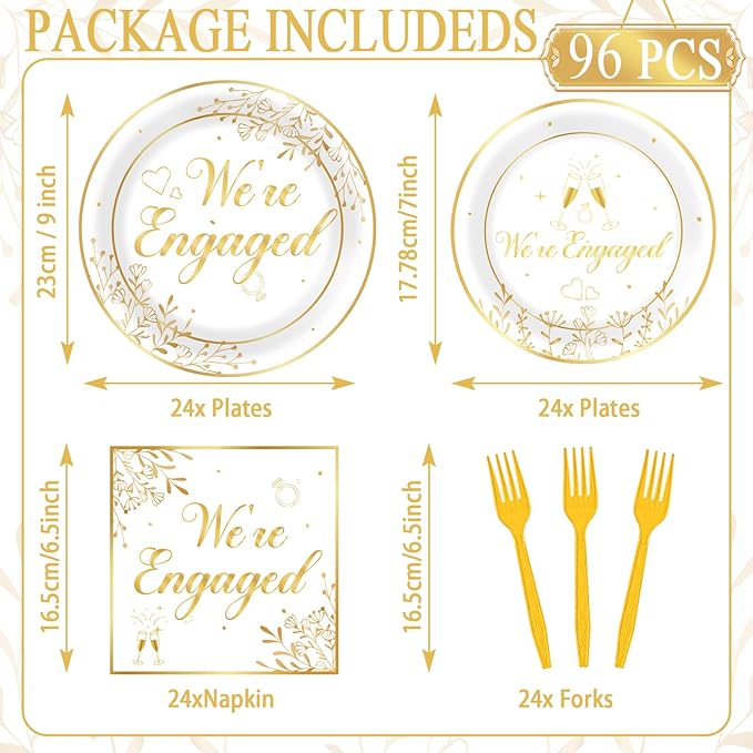 96Pcs Happy Engagement Party Supplies Engagement Paper Plates