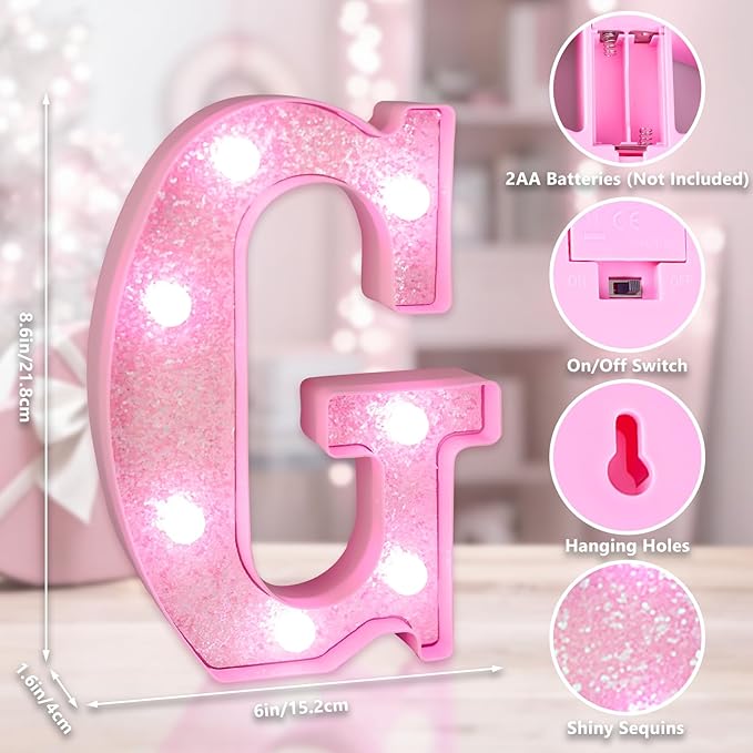 Pink Light Up Letters, LED Marquee Letters for Table, Small Glitter #2