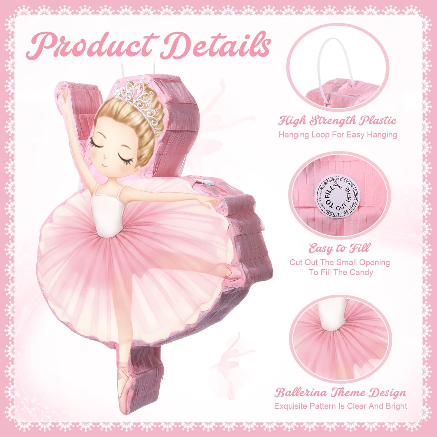 Threan Princess Piñata Fairy Party Decorations Pink Ballet Piñata