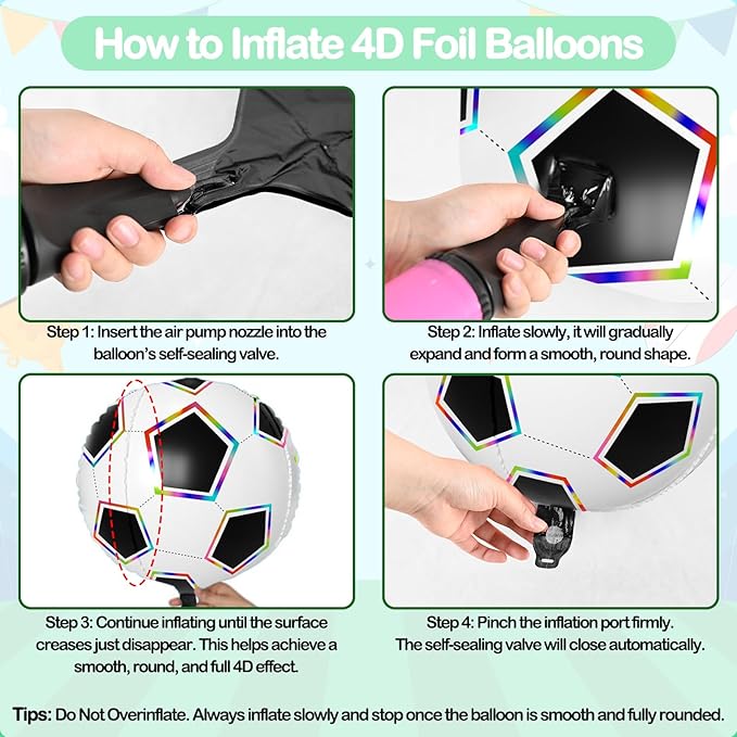 6 Pcs Soccer Balloons, 22 Inch Large Soccer Foil Balloon, 4D Colorful