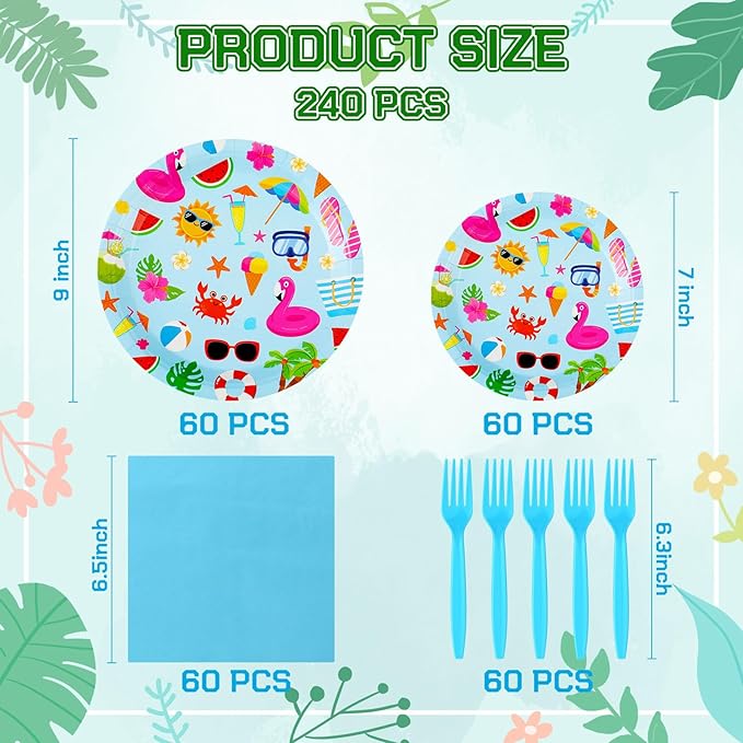 Havawish 240 Pcs Summer Hawaii Paper Tableware Napkins Beach Party