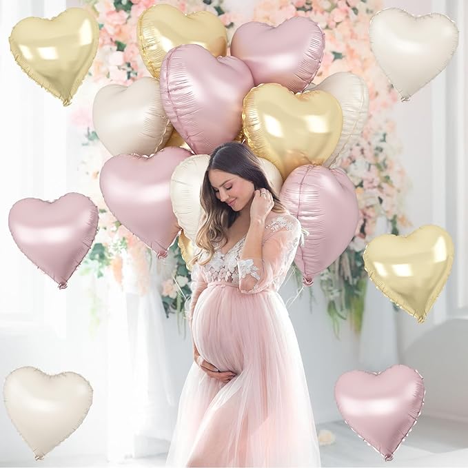 Dusty Pink Cream Heart Balloons, 12Pcs 18 Inch Retro Blush Pink Nude