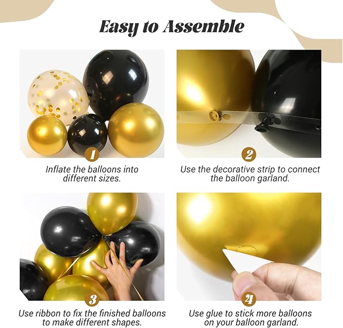 FOTIOMRG Black and Gold Balloons Garland Arch Kit, 5 10 12 18inch