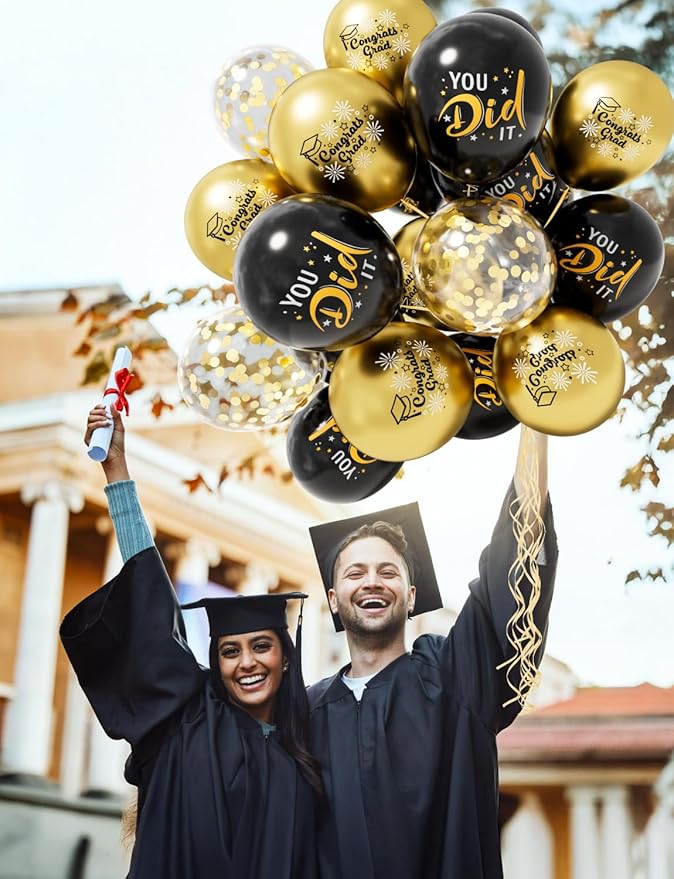 Graduation Balloons, Congrats Grad Balloons 12 Inch Black and Gold