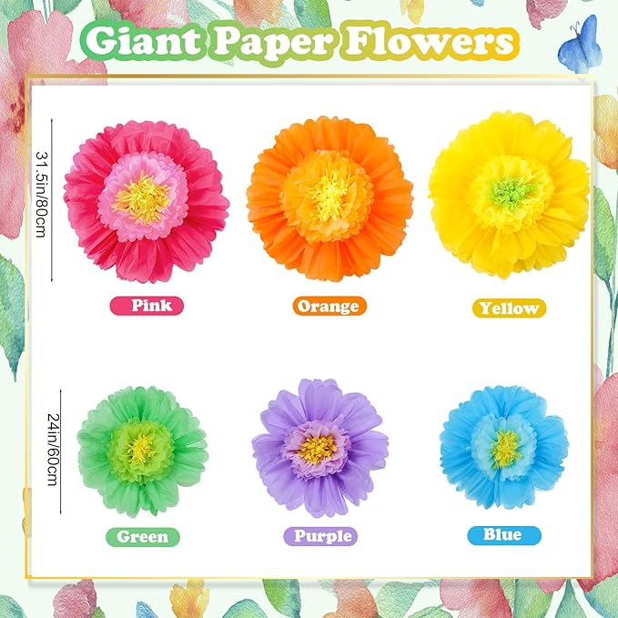 Giegxin 6 Pcs Colorful/Pink/White/Pastel/Rose Red/Orange Giant Paper
