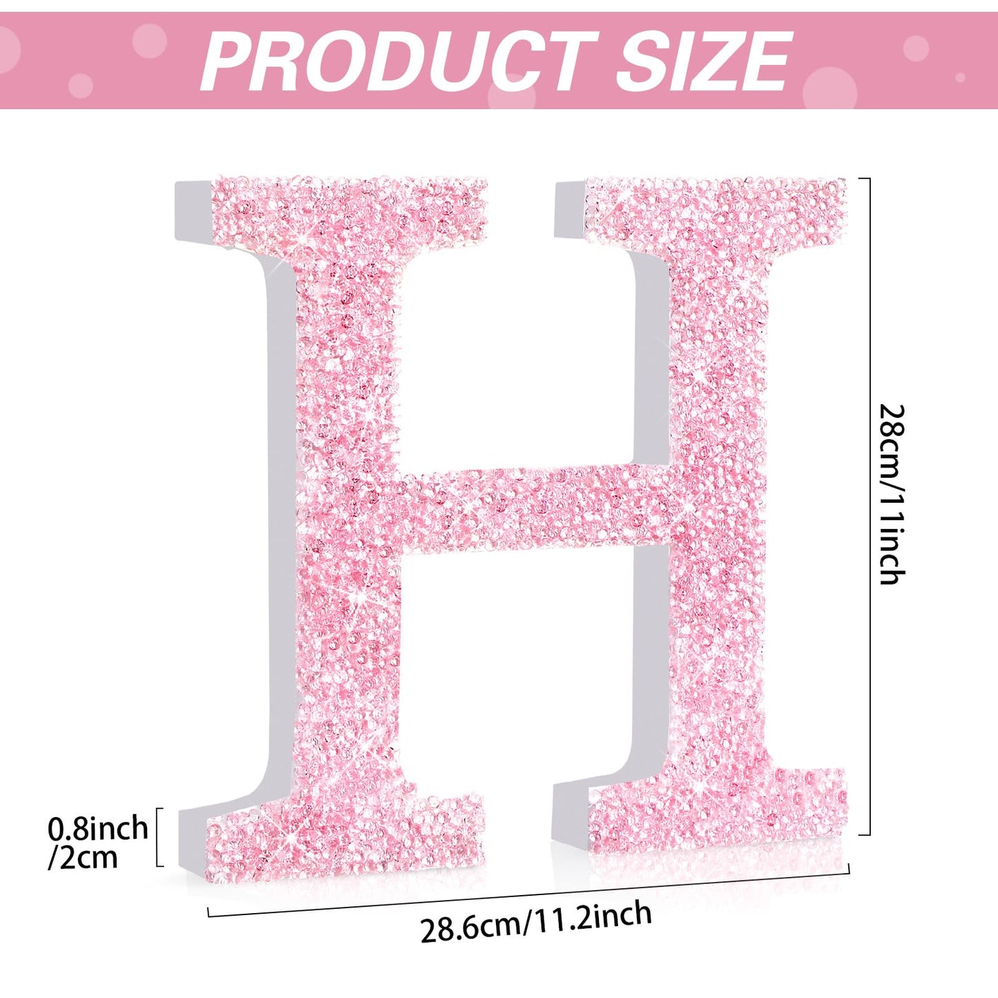 Qunclay Pink Crystal Diamond Letter Wall Decor, Glitter Wooden Bling