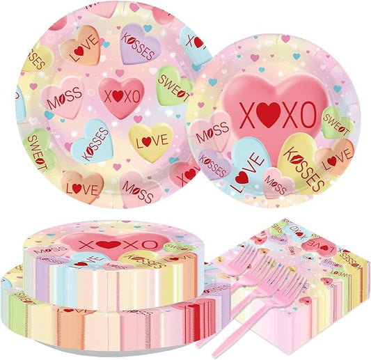 200Pcs Valentine's Day Decorations Happy Valentine Plates and