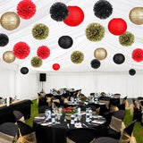 zilue Red and Black Party Decorations, Paper Lanterns and Pom Poms