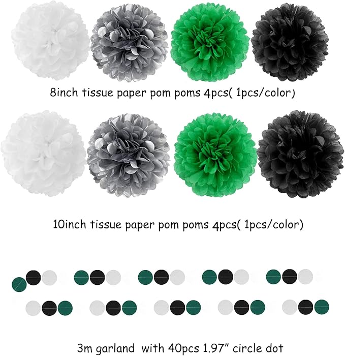 Black Green Silver Football Party Decorations 30pcs Soccer