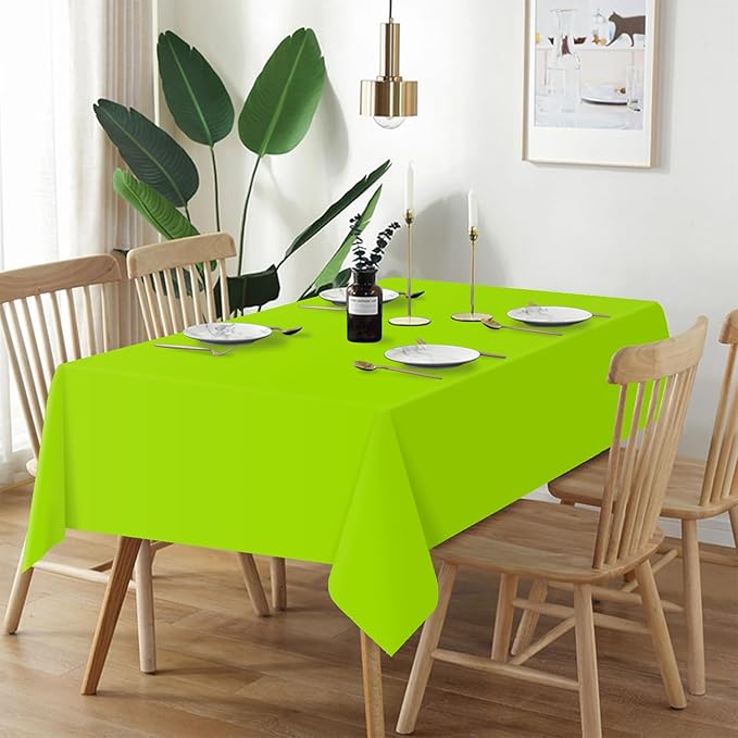 QIKSION Lime Green Plastic Table Cloth Disposable 3 Pack, 54 x 108