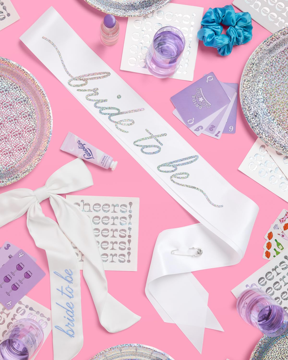 xo, Fetti White Satin Bride to Be Sash, Iridescent Foil | Bachelorette
