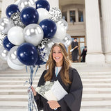 Zesliwy Navy Blue Silver Balloons Kit,50pcs 12inch Royal Dark Blue