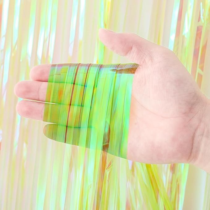 Voircoloria 4 Pack 3.3x8.2 Feet Neon Green Foil Fringe Backdrop