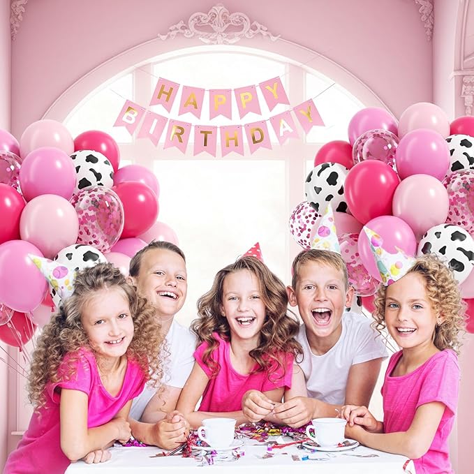 60pcs Cowgirl Balloons, Hot Pink Light Pink Confetti Cow Print Latex