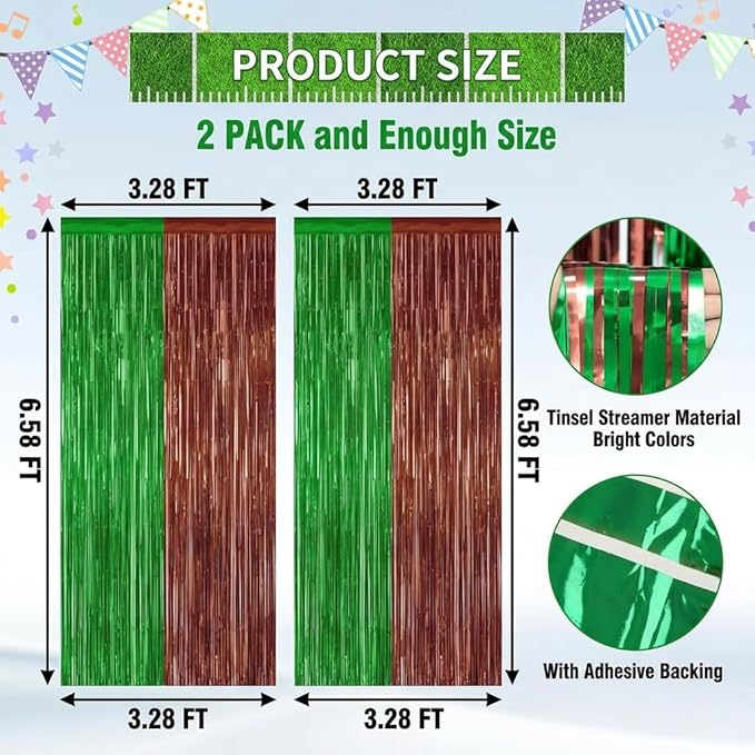 2 Pack Football Party Decorations, 3.28 FT x 6.58FT Tinsel Backdrop,