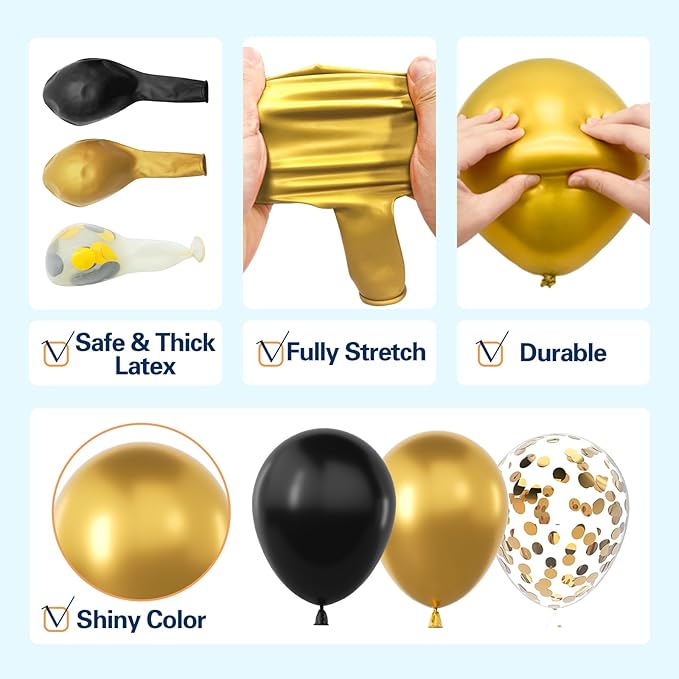 137Pcs Black and Gold Balloons Garland Arch Kit with Stars - 5 10 12