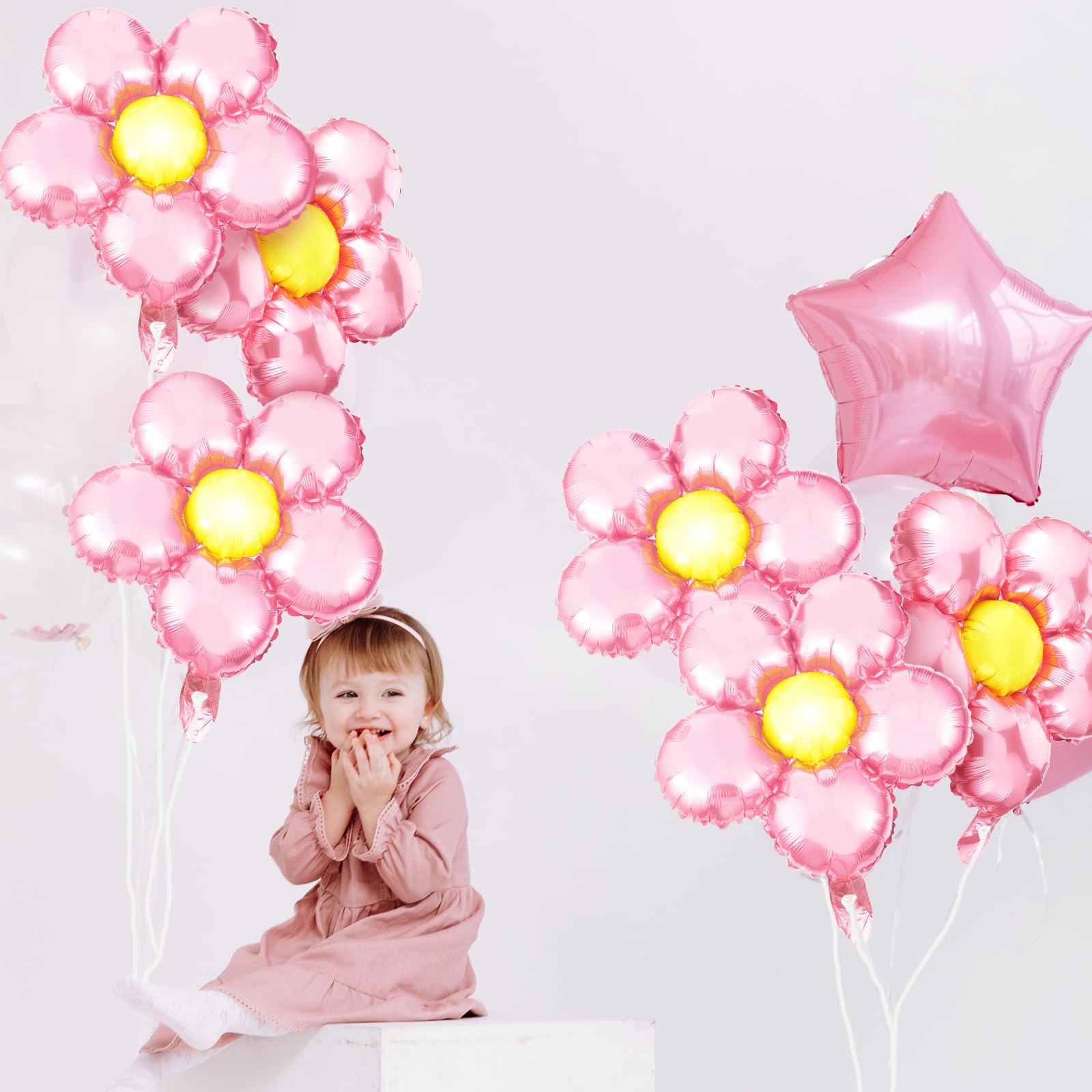 Charnoel 12 Pcs Light Pink Flower Balloon Huge Aluminum Foil Pastel