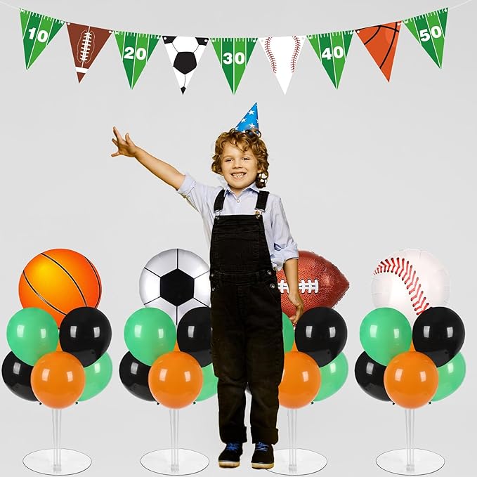 4 Sets Sports Party Balloons Stand Kit with Basketball Football