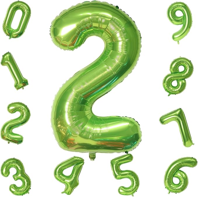 Green 2 Balloons, 40 Inch Giant Helium Foil Number 0-9 Green Birthday