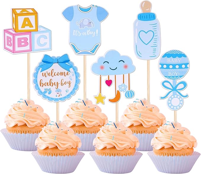 36 Pack Gender Reveal Cupcake Toppers Glitter Bottle Little Star