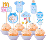 36 Pack Gender Reveal Cupcake Toppers Glitter Bottle Little Star