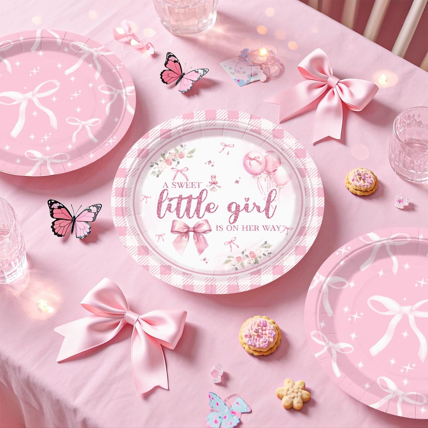 cocomigo 274 Pcs Pink Bow Baby Shower Decorations, All-in-One Party