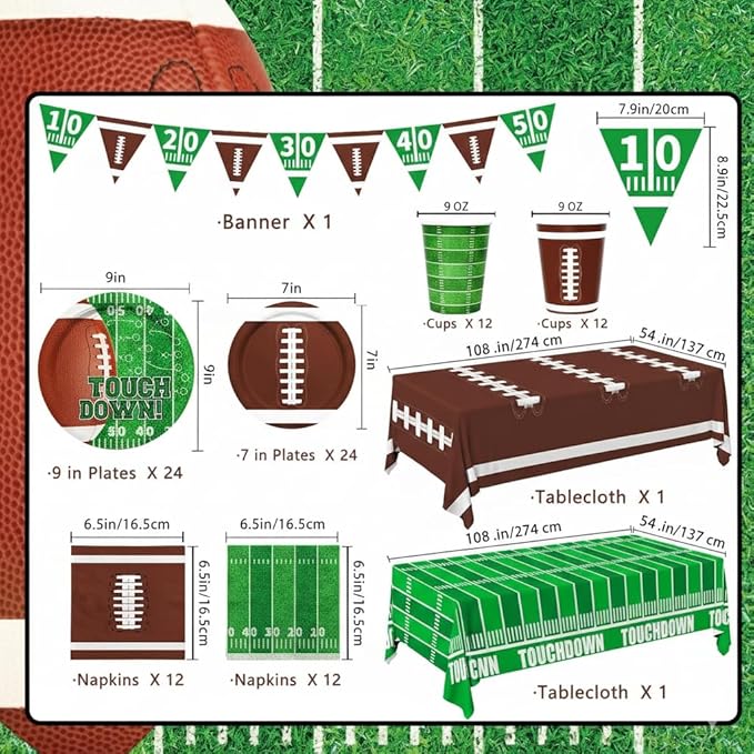 Football Party Supplies Kit Serve 24 Includes Dinner Plates Dessert