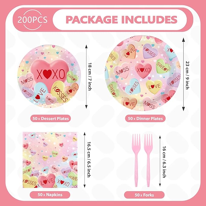 200Pcs Valentine's Day Decorations Happy Valentine Plates and