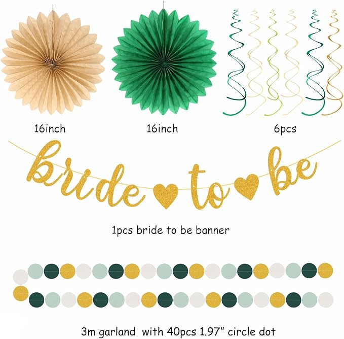 Sage Green Champagne Gold Bachelorette Party Decorations 21pcs Baby
