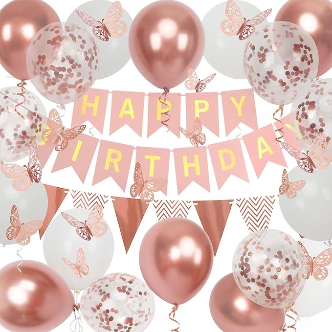 Rose Gold Birthday Decoration, 18 pcs 12 inch Happy Birthday Banner