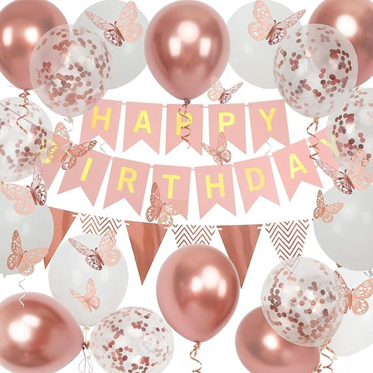 Rose Gold Birthday Decoration, 18 pcs 12 inch Happy Birthday Banner