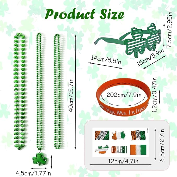 46 Pcs St.Patricks Day Party Accessories Favor Set Shamrock Glasses