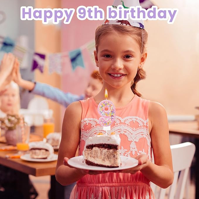 MTLEE Number 9 Birthday Candle with 12 Pcs Spiral Candles for Girls