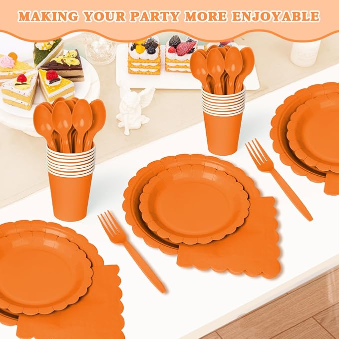 Vyntra 350 Pcs Orange Disposable Paper Plates and Napkins Set for 50,