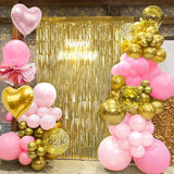 157PCS Pink and Gold Balloons Garland Arch Kit with Gold Fringe