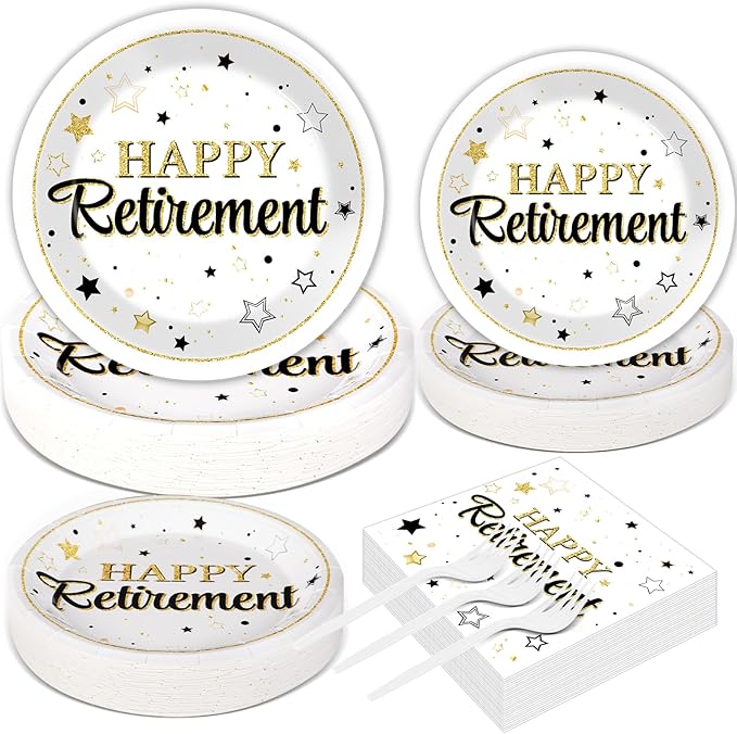 100PCS Retirement Party Supplies Happy Retirements Paper Plates
