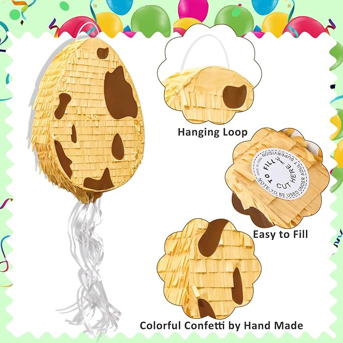 Lenwen Dinosaur Easter Egg Piñata 16 x 12 x 3 in Pull String Easter
