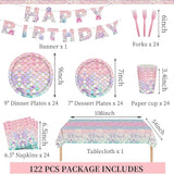 122 Pcs Mermaid Birthday Party Decorations Supplies Includes Plates