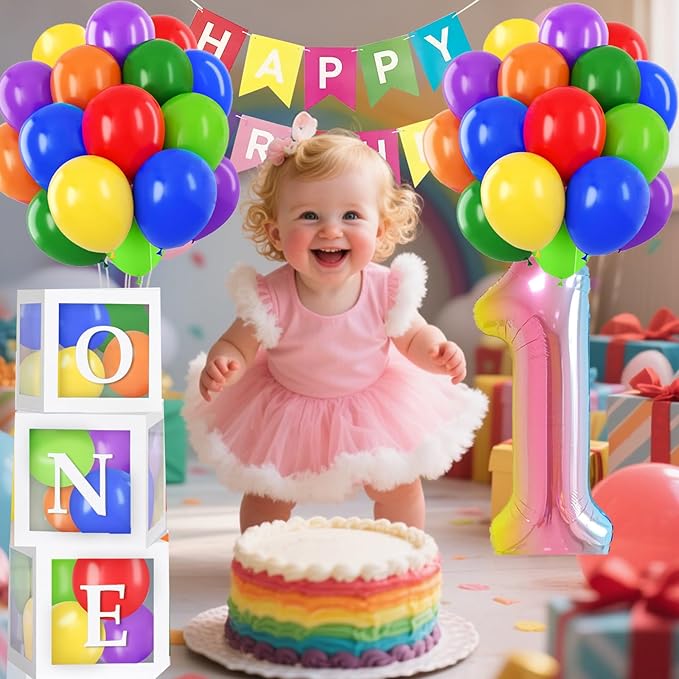 Rainbow First Birthday Decorations 12 inch Rainbow Balloons 40 Inch